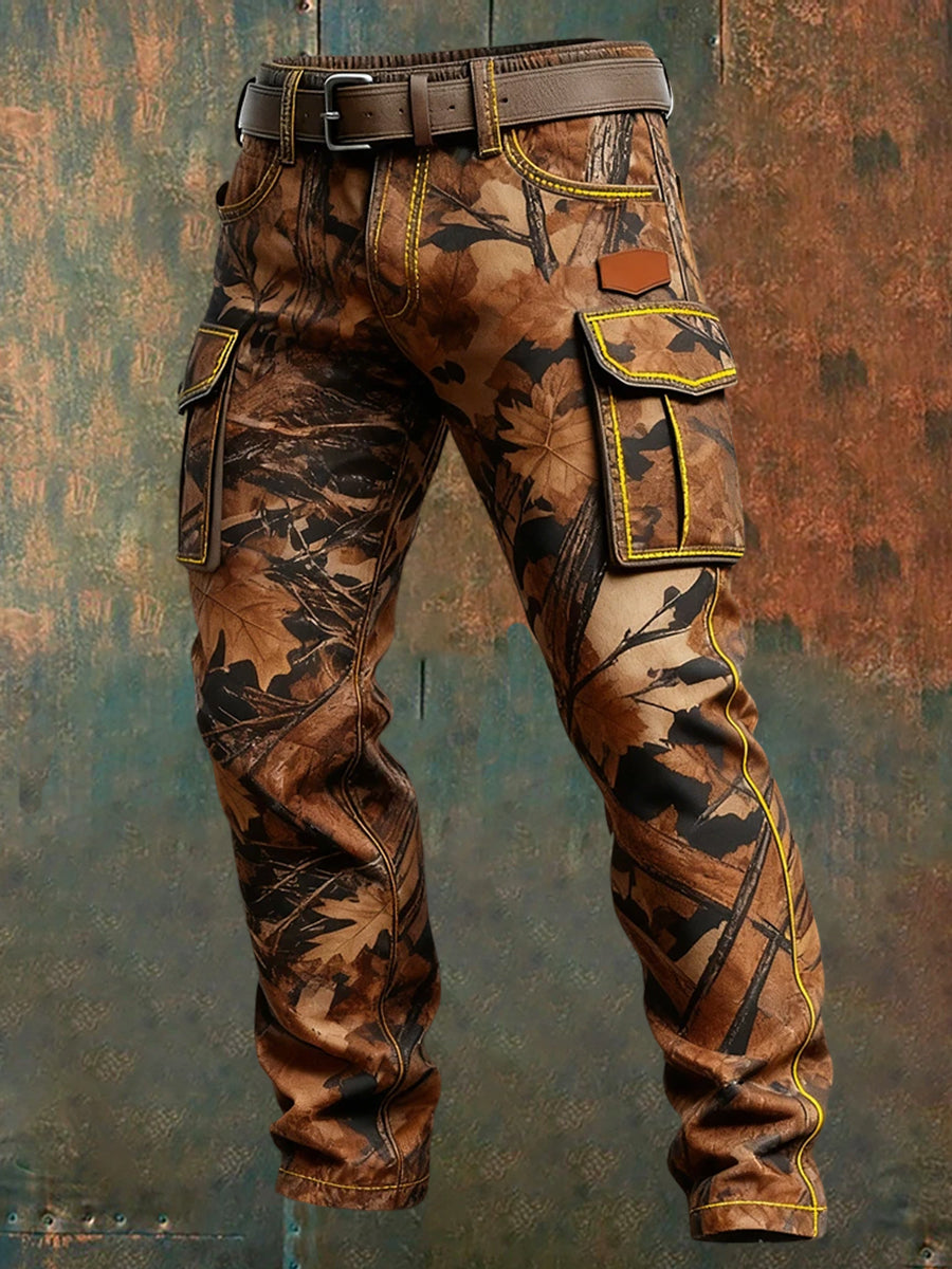 Mænds multifunktionelle cargo-bukser med retro kunstprint