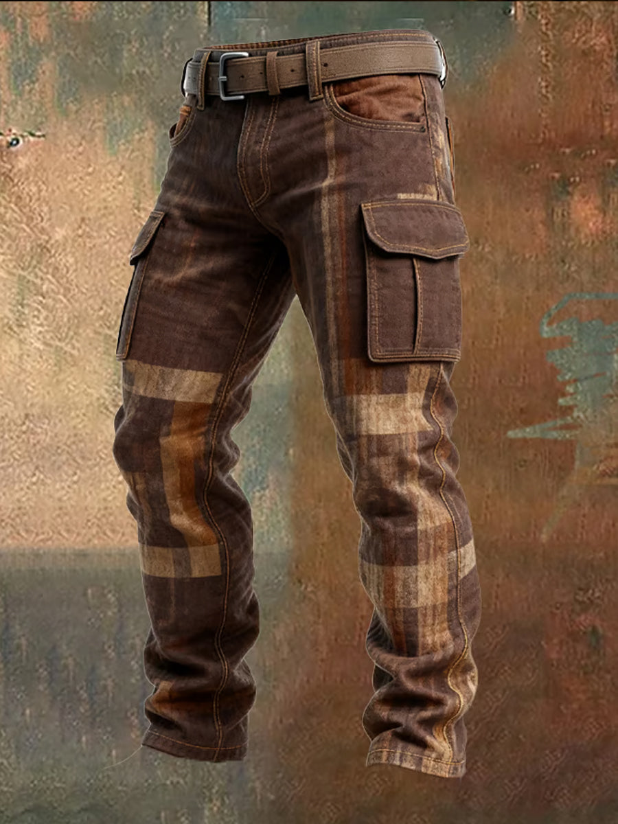 Mænds multifunktionelle cargo-bukser med retro kunstprint