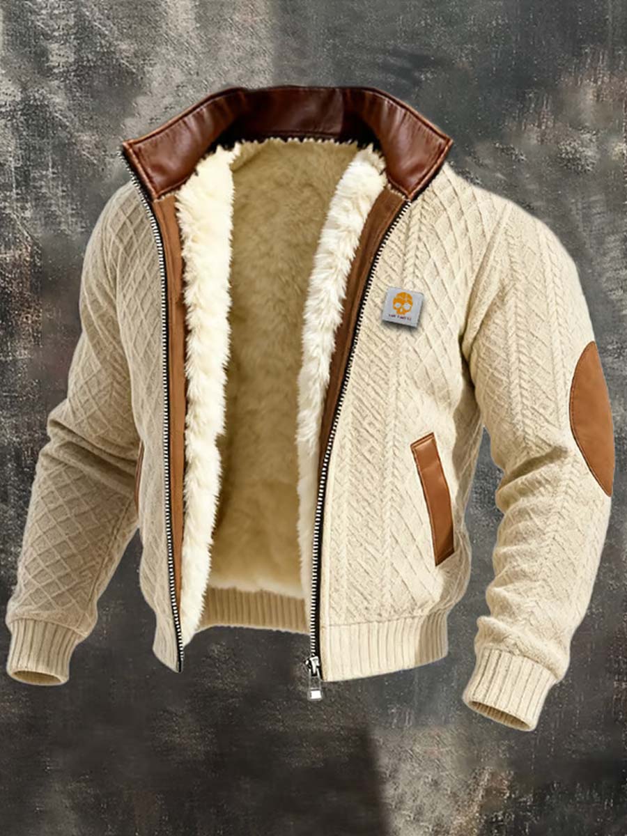 Mænds Retro Western Style Art Print Casual Fleece Jacke