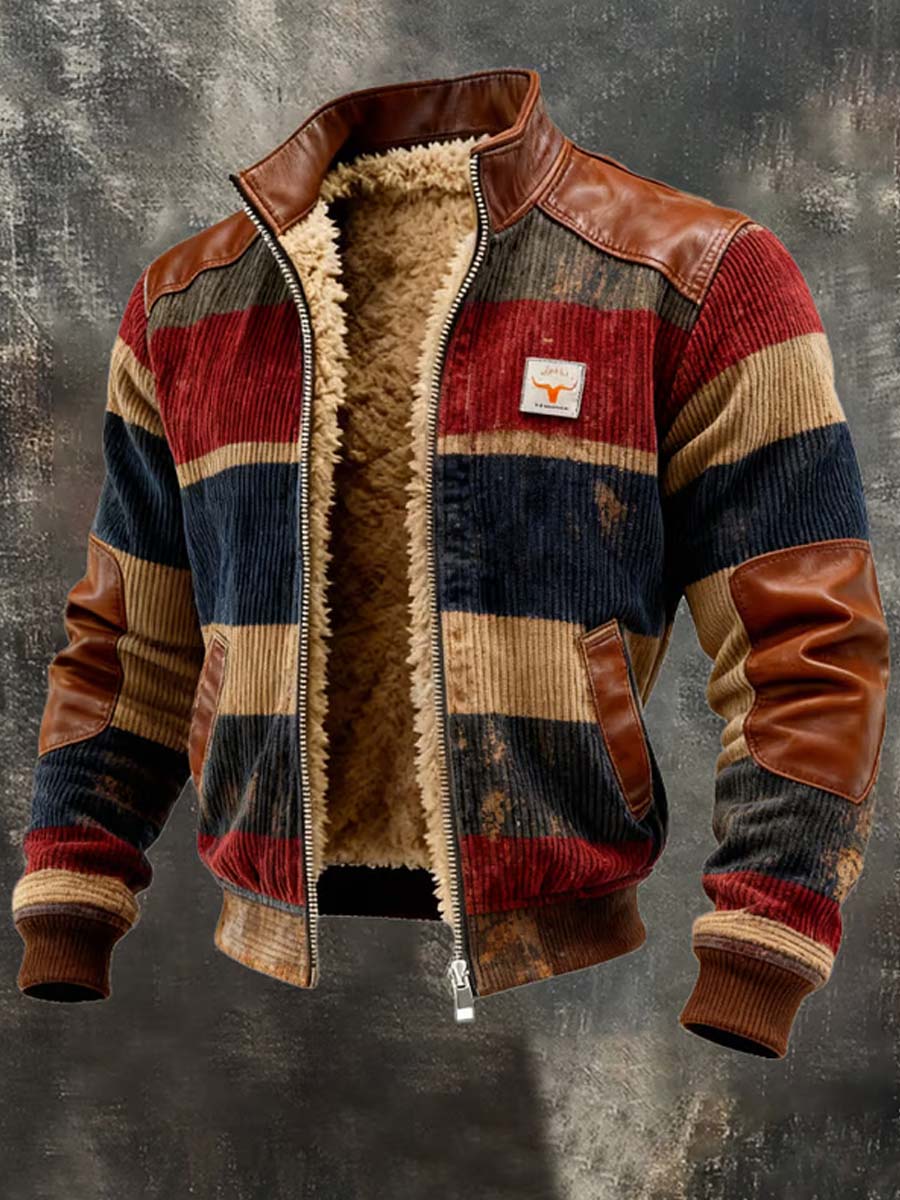 Mænds Retro Western Style Art Print Casual Fleece Jacke