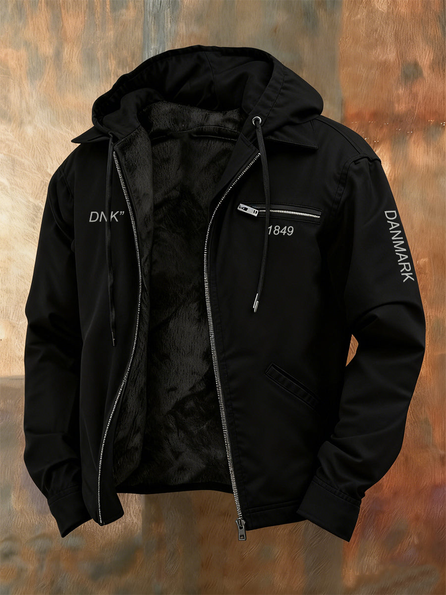 Mænds Vintage Trykt Casual Hooded tyk jakke