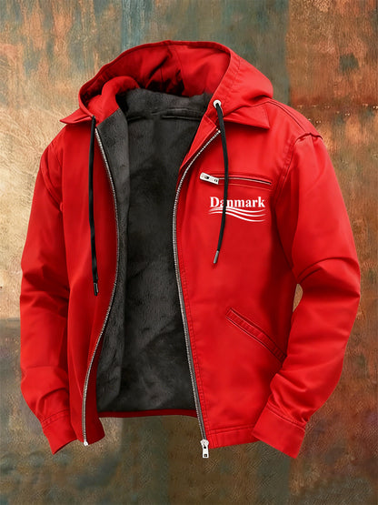 Mænds Vintage Trykt Casual Hooded tyk jakke