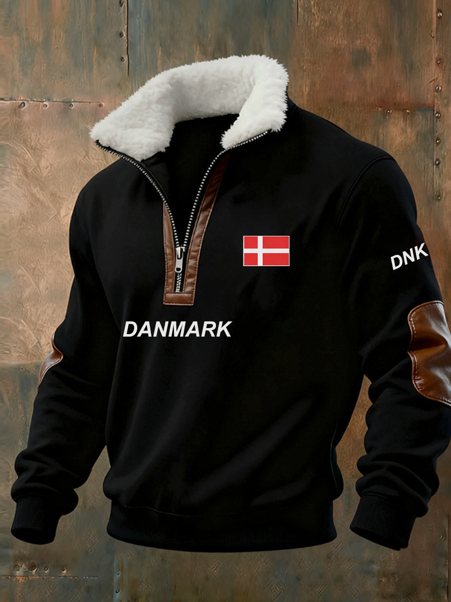 Mænds Vintage trykt Casual Half-Zip Sweatshirt med Fleece krave