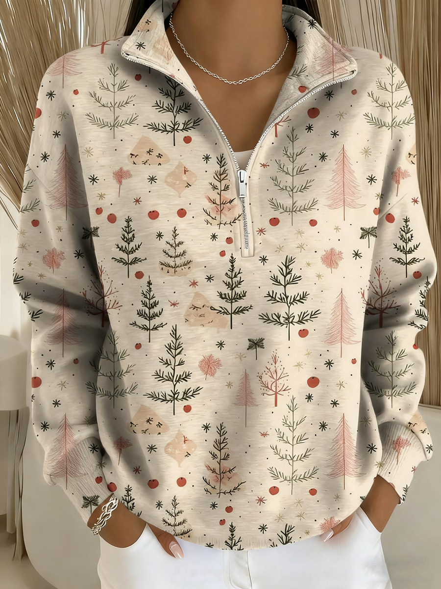 Kvinders langærmet top med juleprint