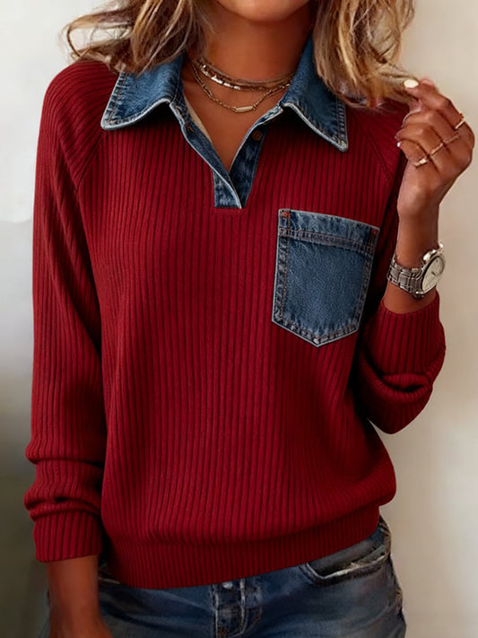 Kvinders denim patchwork top – hyggelig og komfortabel