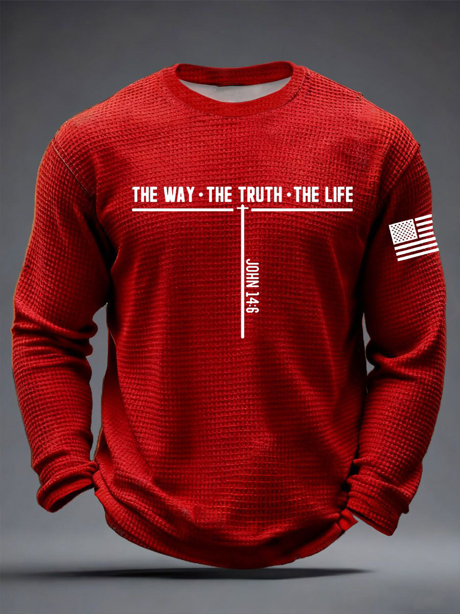 Mænds Jesus den vej sandheden livet kors vaffel lang ærme T-shirt