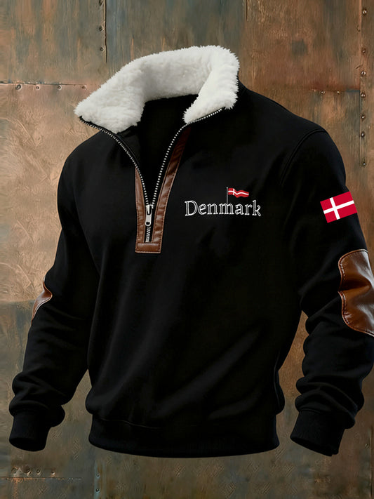 Mænds Vintage trykt Casual Half-Zip Sweatshirt med Fleece krave