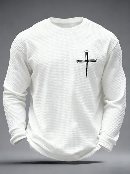 Mænds Jesus har mit rygkors tro Print Casual Waffle Lang ærme T-shirt