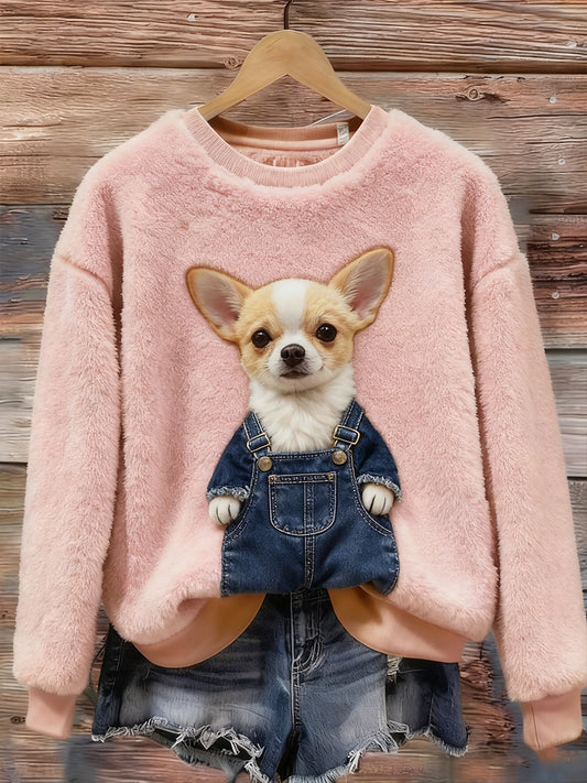 Kvinders Retro Animal Christmas Art Print Casual Flannel Toppe