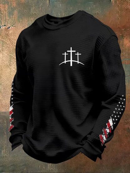 Mænds Retro Faith Art Print Vaffel Strik komfortabel øverst