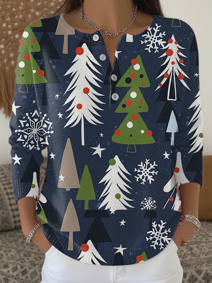 Kvinders legende multi-juletræ Print Henley hals swee