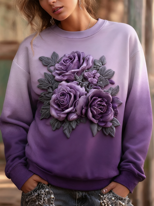 Kvinder Casual lilla blomster regulær sweatshirt