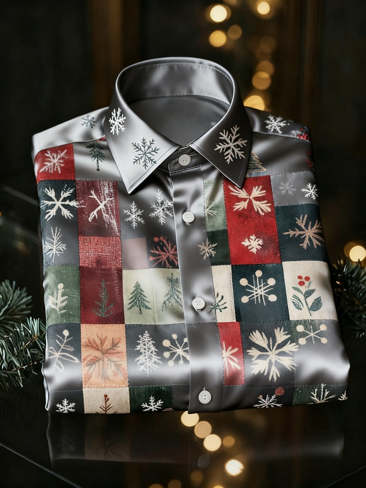 Retro jul farverige Patchwork Print Royal Luxury Lang ærme skjorte