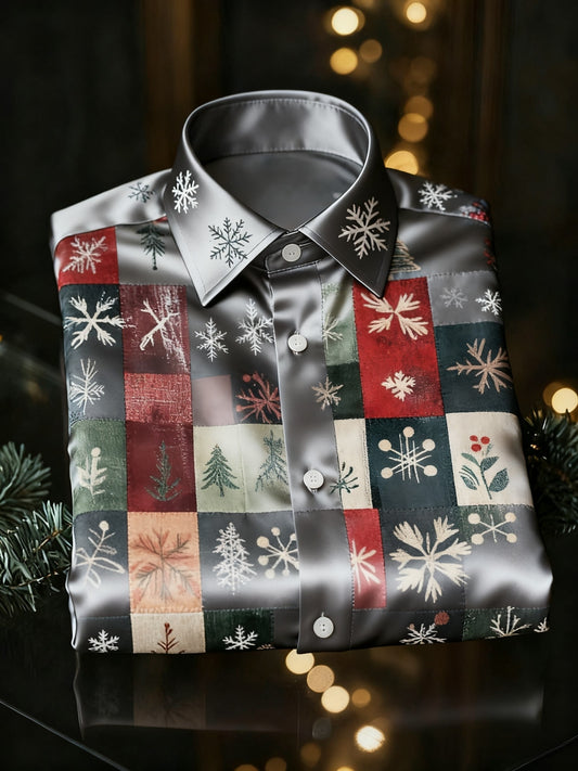 Retro jul farverige Patchwork Print Royal Luxury Lang ærme skjorte