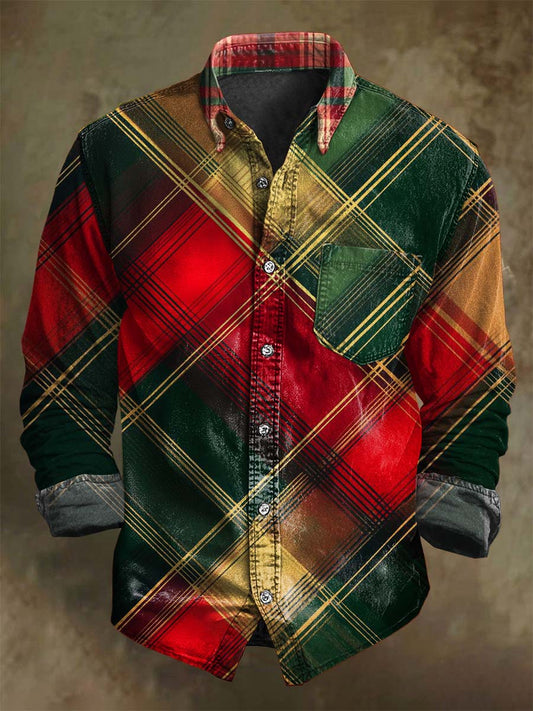 Jul plaid Print Casual langærme skjorte