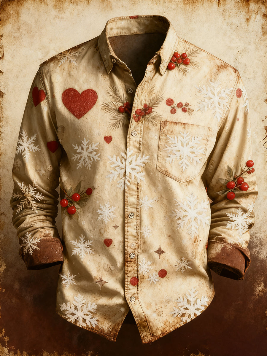 Mænds Retro jul Casual Comfort langærmede skjorte