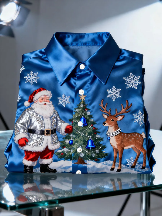 Mænds juleprintet satinskjorte