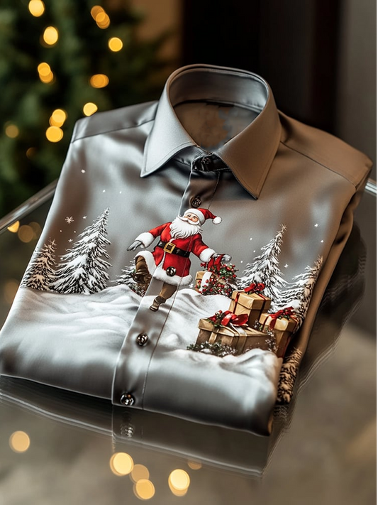 Mænds juleprintet satinskjorte