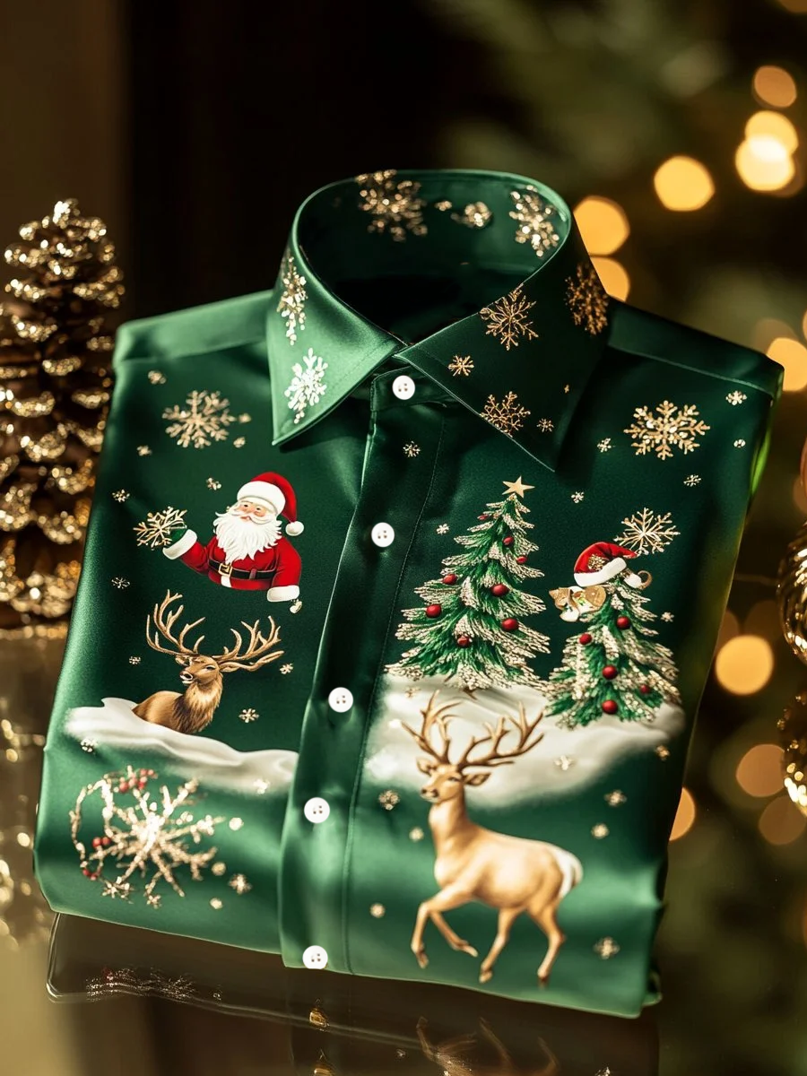 Mænds juleprintet satinskjorte