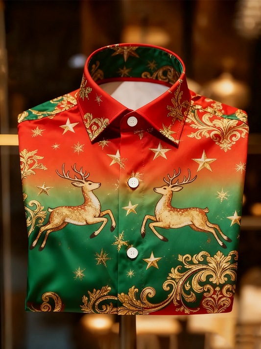 Mænds satinskjorte med juleprint