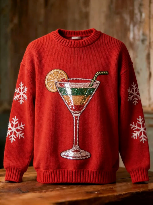 Retro jule-snefnug sweater med palietter