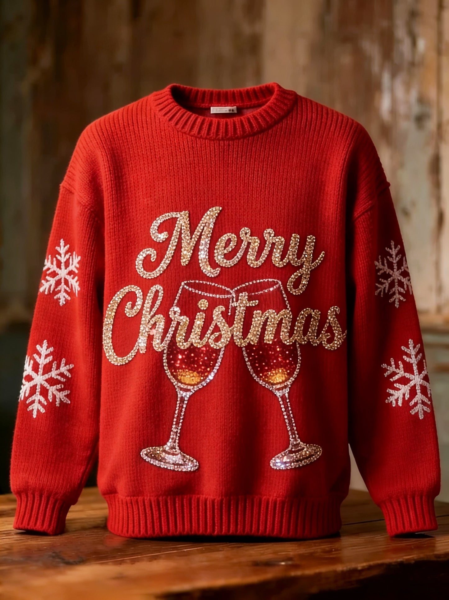 Retro jule-snefnug sweater med palietter