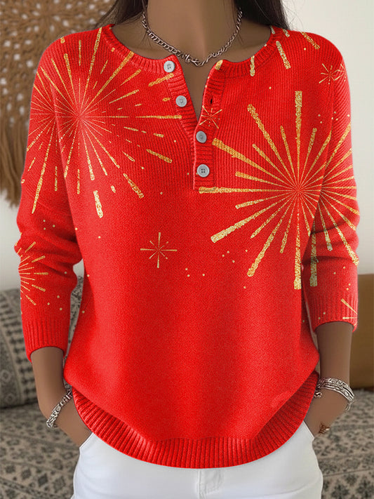 Kvinders Jul Rød Fyrværkeri Print Sweater Print