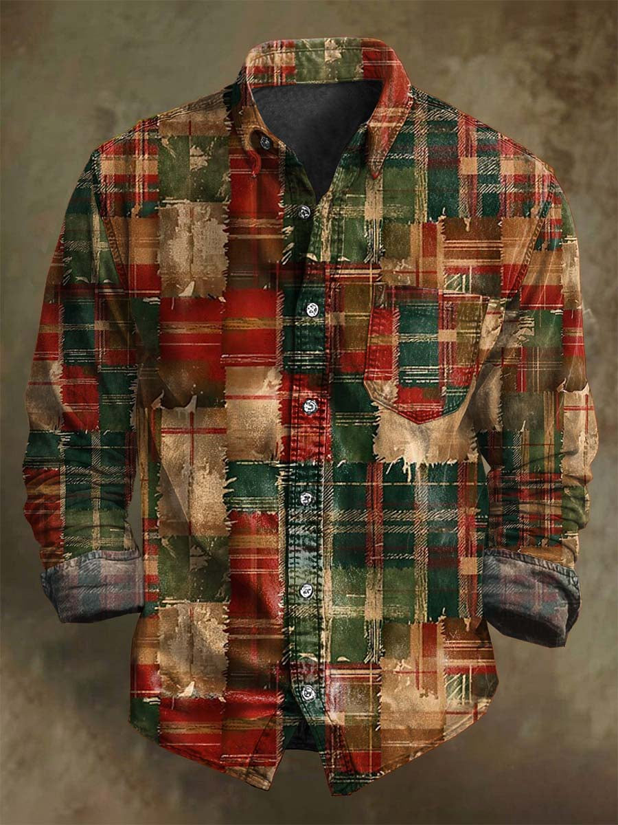 Vintage Plaid Print Jul Casual Lang-Sleeve skjorte