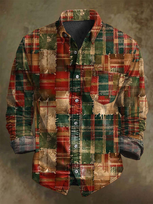 Vintage Plaid Print Jul Casual Lang-Sleeve skjorte