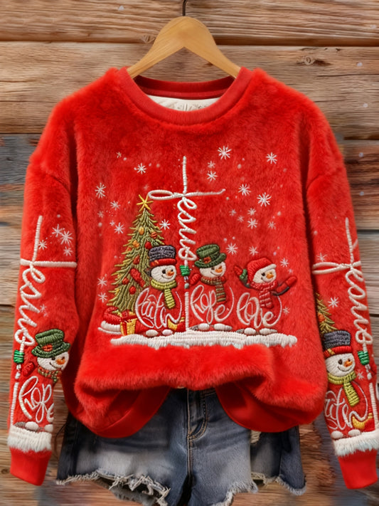 Kvinder Jesus Juletræ Broderi Flannel Hoodie Flannel