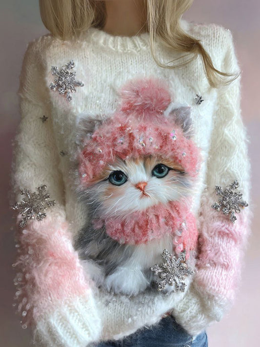 Kvinderkat strikket sweater.