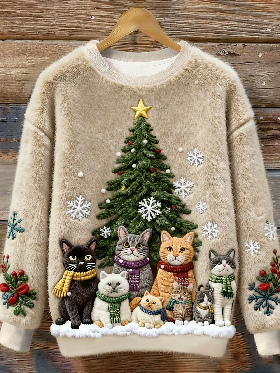 Kvinder jul kat kunst Flannel Sweatshirt