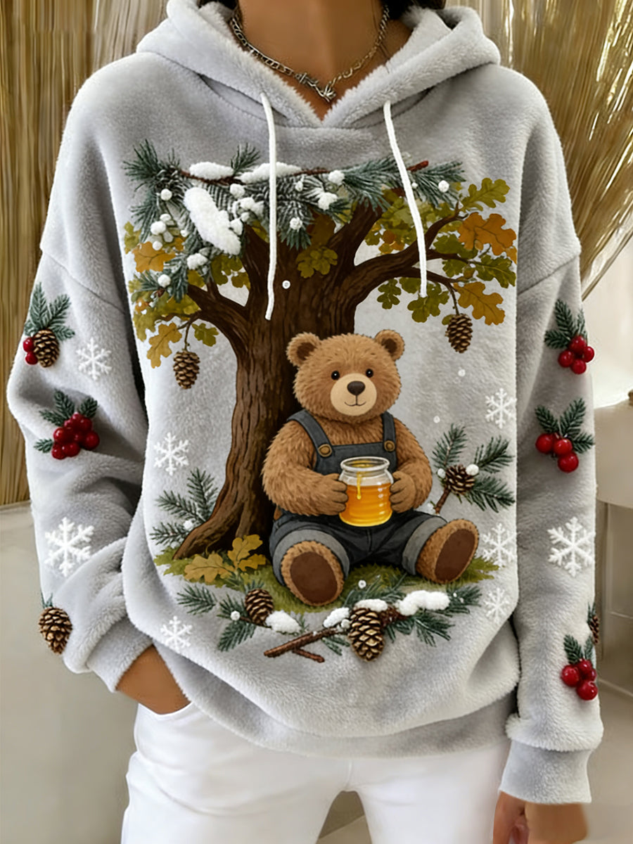 Kvinders Retro Animal Art Print Komfortable Flannel Hooded sweatshirt