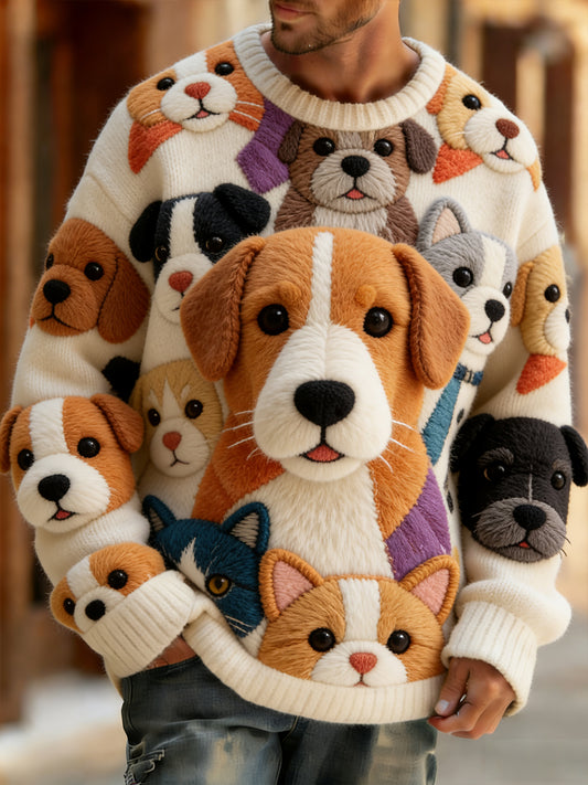 Mænds Retro Abstrakt Animal Art Print Komfortabel Strik Toppe