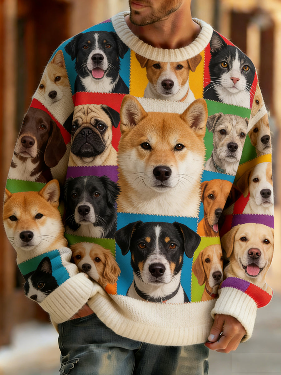 Mænds Retro Abstrakt Animal Art Print Komfortabel Strik Toppe