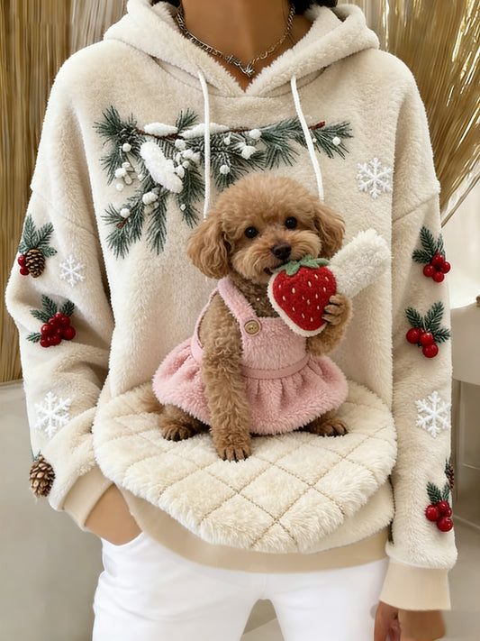 Kvinders Retro Animal Art Print Komfortable Flannel Hooded sweatshirt