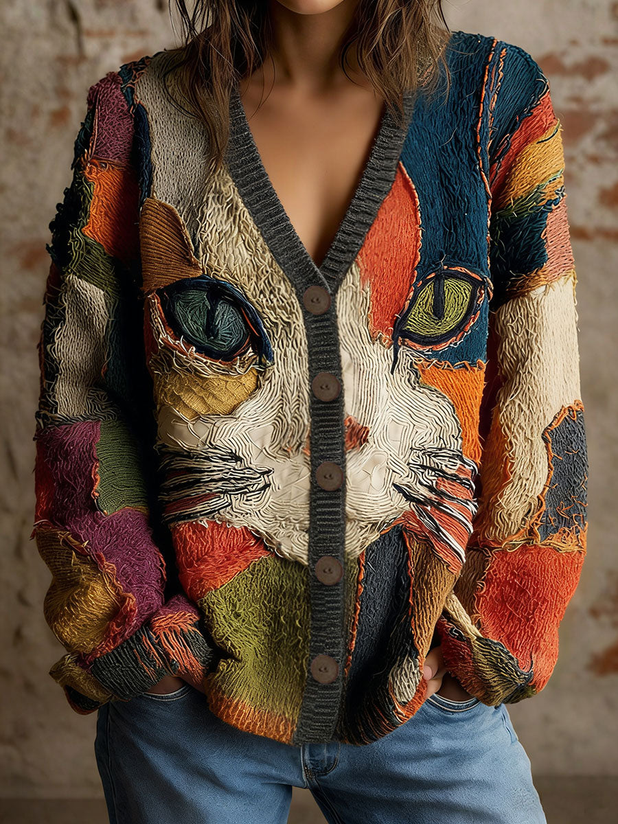 Kvinders kat Geometrisk kunst Print Cardigan