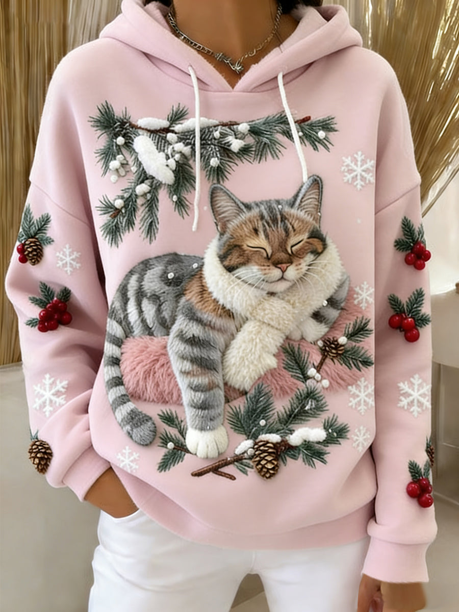 Kvinders Retro Animal Art Print Komfortable Flannel Hooded sweatshirt