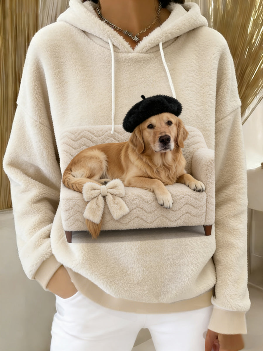 Kvinders Retro Animal Art Print Komfortable Flannel Hooded sweatshirt