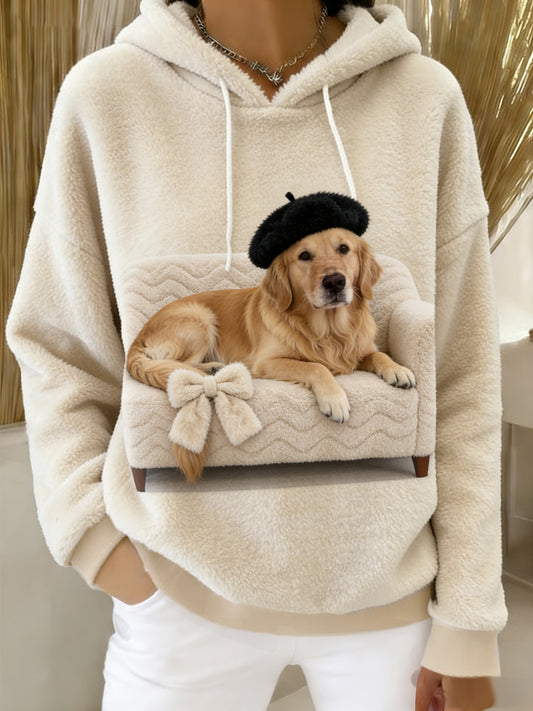 Kvinders Retro Animal Art Print Komfortable Flannel Hooded sweatshirt