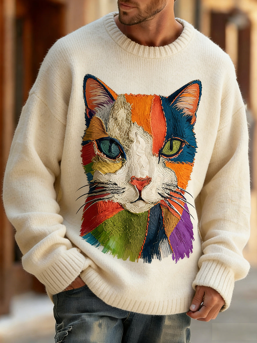 Mænds Retro Abstrakt Animal Art Print Komfortabel Strik Toppe