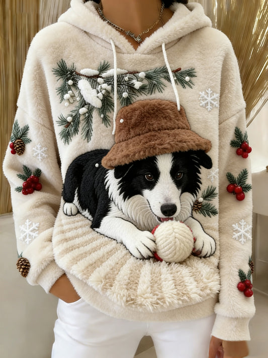 Kvinders Retro Animal Art Print Komfortable Flannel Hooded sweatshirt