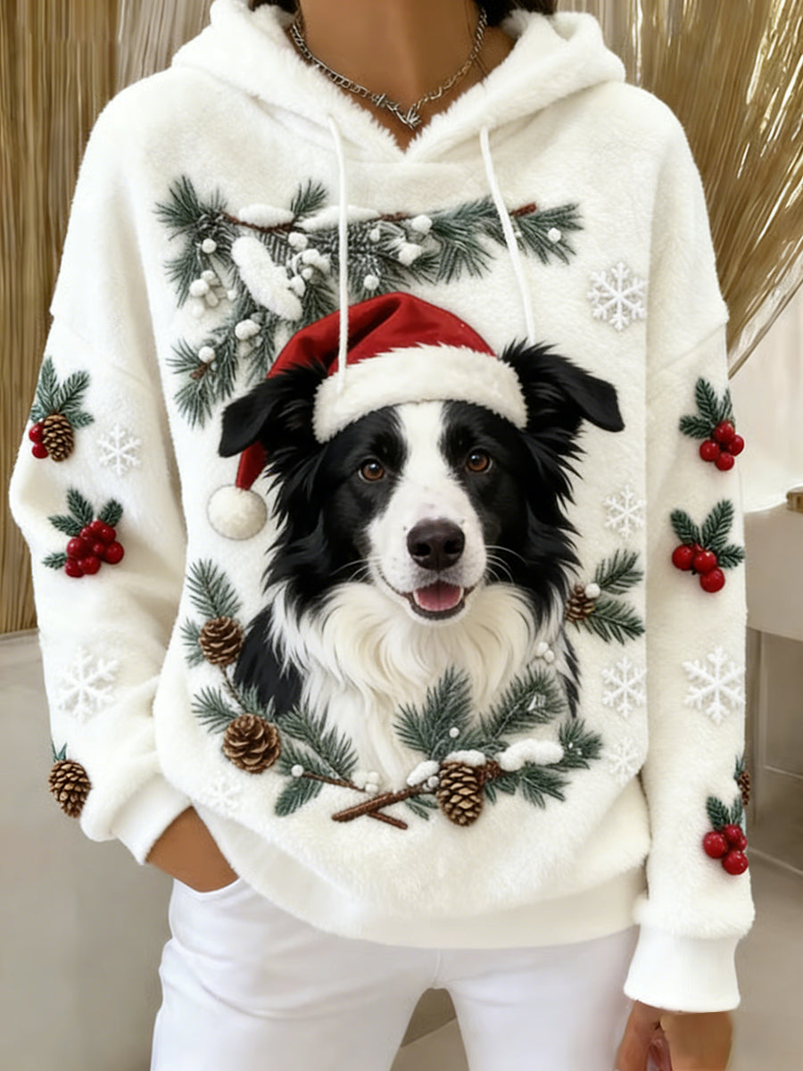 Kvinders Retro Animal Art Print Komfortable Flannel Hooded sweatshirt