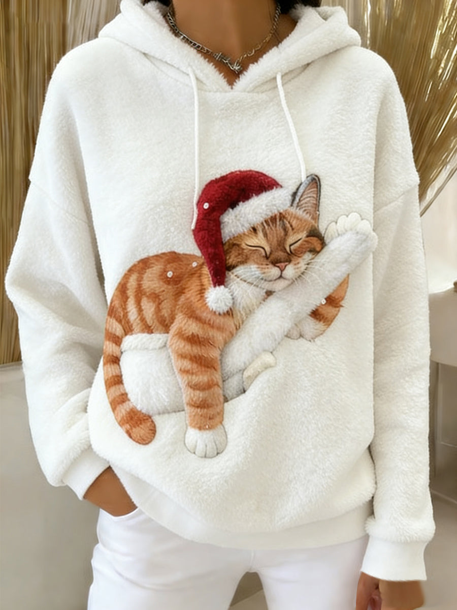 Kvinders Retro Animal Art Print Komfortable Flannel Hooded sweatshirt