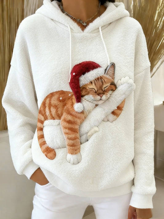 Kvinders Retro Animal Art Print Komfortable Flannel Hooded sweatshirt