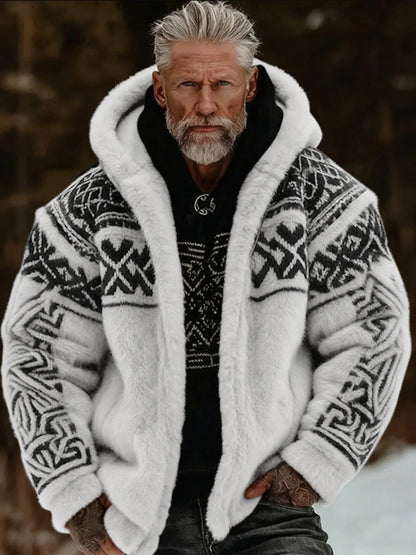 Mænds Viking Celtic Art Plush hyggelig varm lynlået hætte jakken