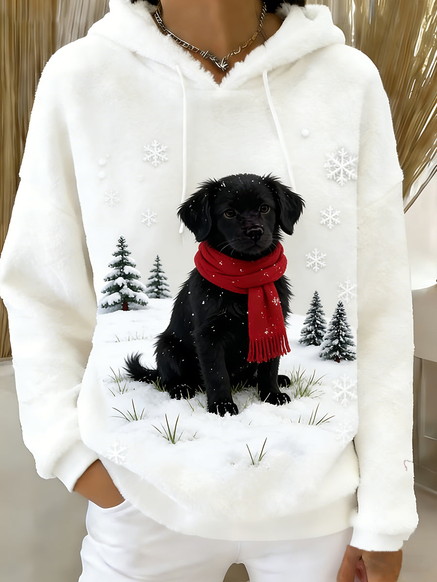 Kvinders Retro Animal Art Print Komfortable Flannel Hooded sweatshirt