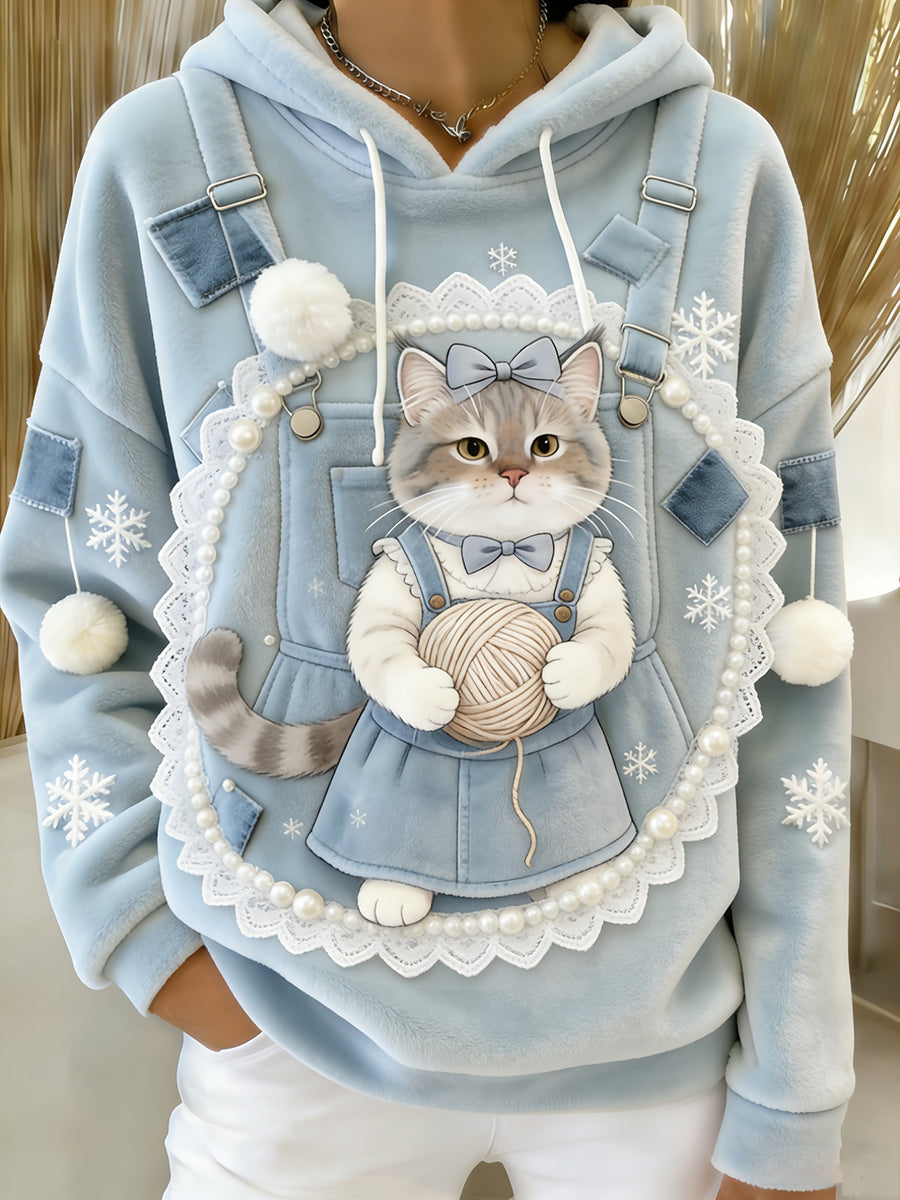 Kvinders Retro Animal Art Print Komfortable Flannel Hooded sweatshirt