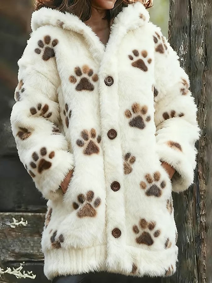 Kvinders Animal Paw Print Flannel Varm jakke