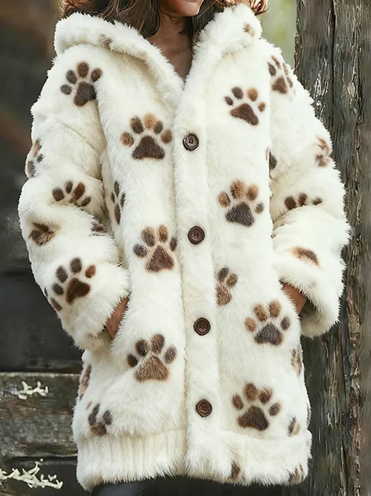 Kvinders Animal Paw Print Flannel Varm jakke